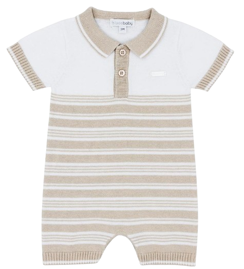 BLUES BABY BOY KNITTED ROMPER WITH COLLAR  BEIGE