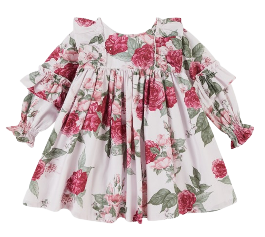 DEOLINDA BABY GIRL FLORAL LONG SLEEVE WOVEN DRESS PINK