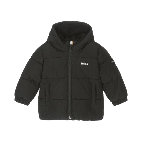 BOSS BABY BOY HOODED PUFFER COAT BLACK