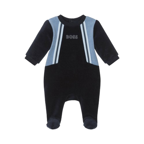 BOSS BABY BOY VELOUR BABYGROW NAVY