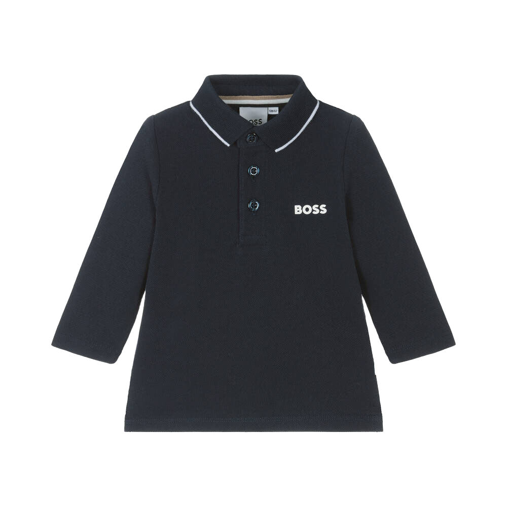 BOSS BABY BOY PIQUE LONG SLEEVED POLO BLACK