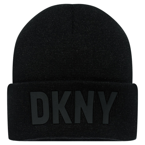 DKNY Ribbed Knit Beanie- Black/White Sherpa Logo – JellyBeanz Kids