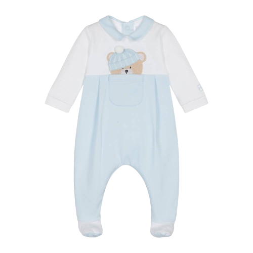 EMILE ET ROSE BABY BOY TEDDY KNITTED BABYGROW BLUE