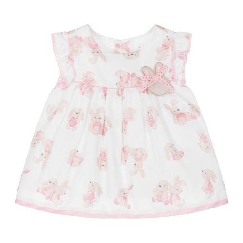 MAYORAL BABY GIRL PINK BUNNIES DRESS WITH PANTS