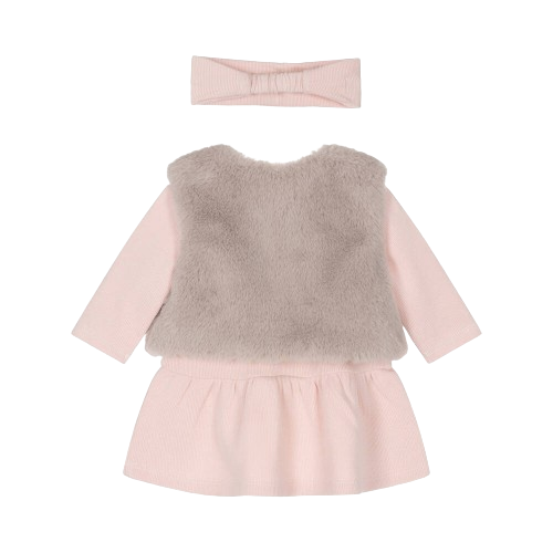 MAYORAL BABY GIRL DRESS WITH FAUX FUR WAISTCOAT