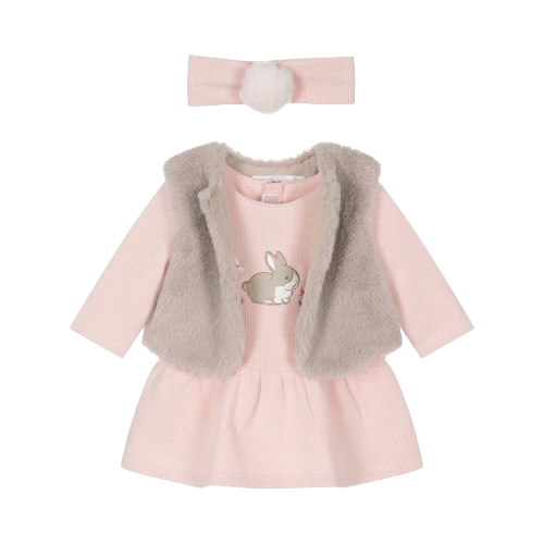 MAYORAL BABY GIRL DRESS WITH FAUX FUR WAISTCOAT