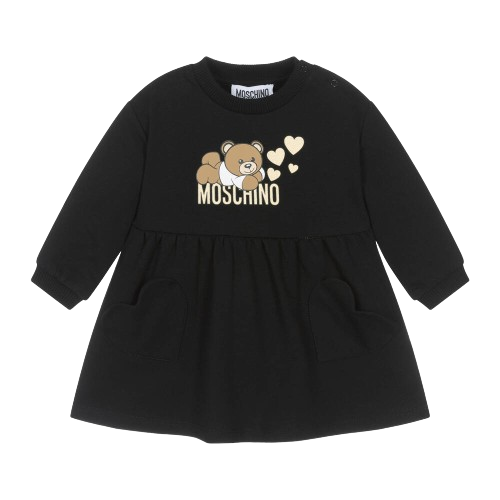 MOSCHINO BABY GIRL TEDDY HEARTS DRESS BLACK