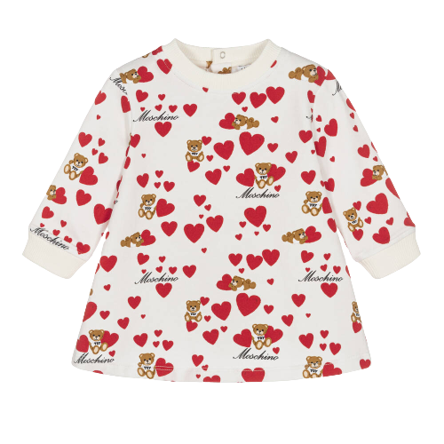 MOSCHINO BABY GIRL TEDDY WITH HEARTS DRESS