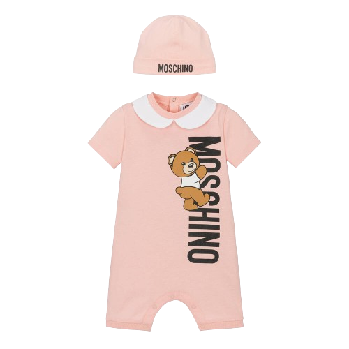 MOSCHINO BABY GIRL ROMPER WITH HAT SET PINK