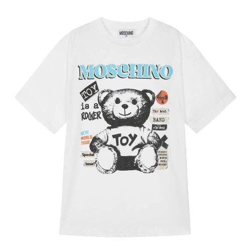 MOSCHINO BOY FASHION TEDDY T SHIRT WHITE