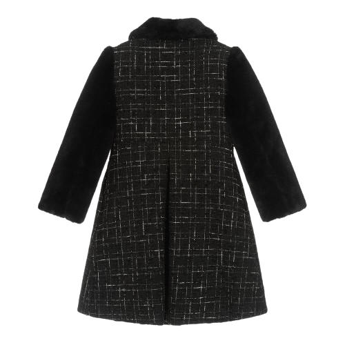 PATACHOU GIRL FAUX FUR AND TWEED COAT