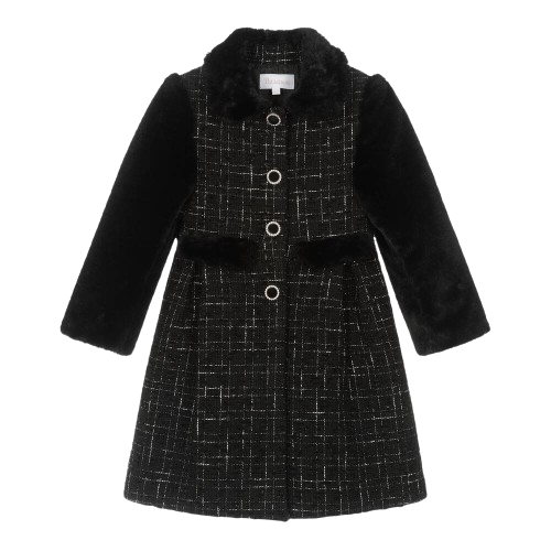 PATACHOU GIRL FAUX FUR AND TWEED COAT