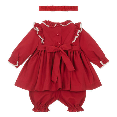 PRETTY ORIGINALS RED SMOCKED DRESS WITH BLOOMERS