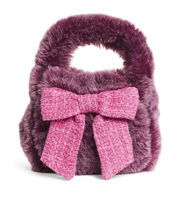 PATACHOU GIRL FAUX FUR BAG WITH TWEED BOW