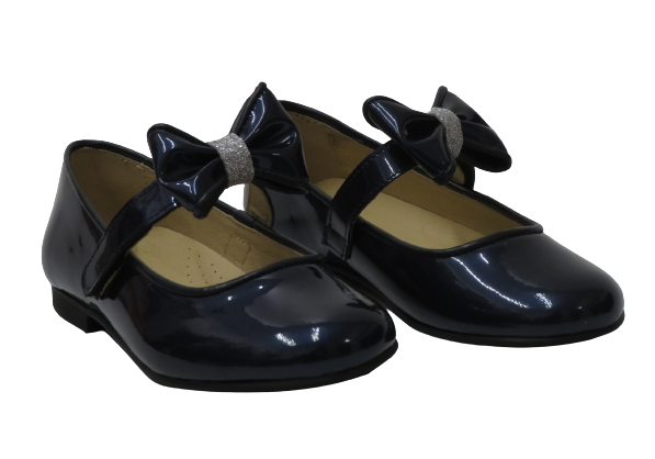 ANDANINES GIRL NAVY PATENT BOW SHOE